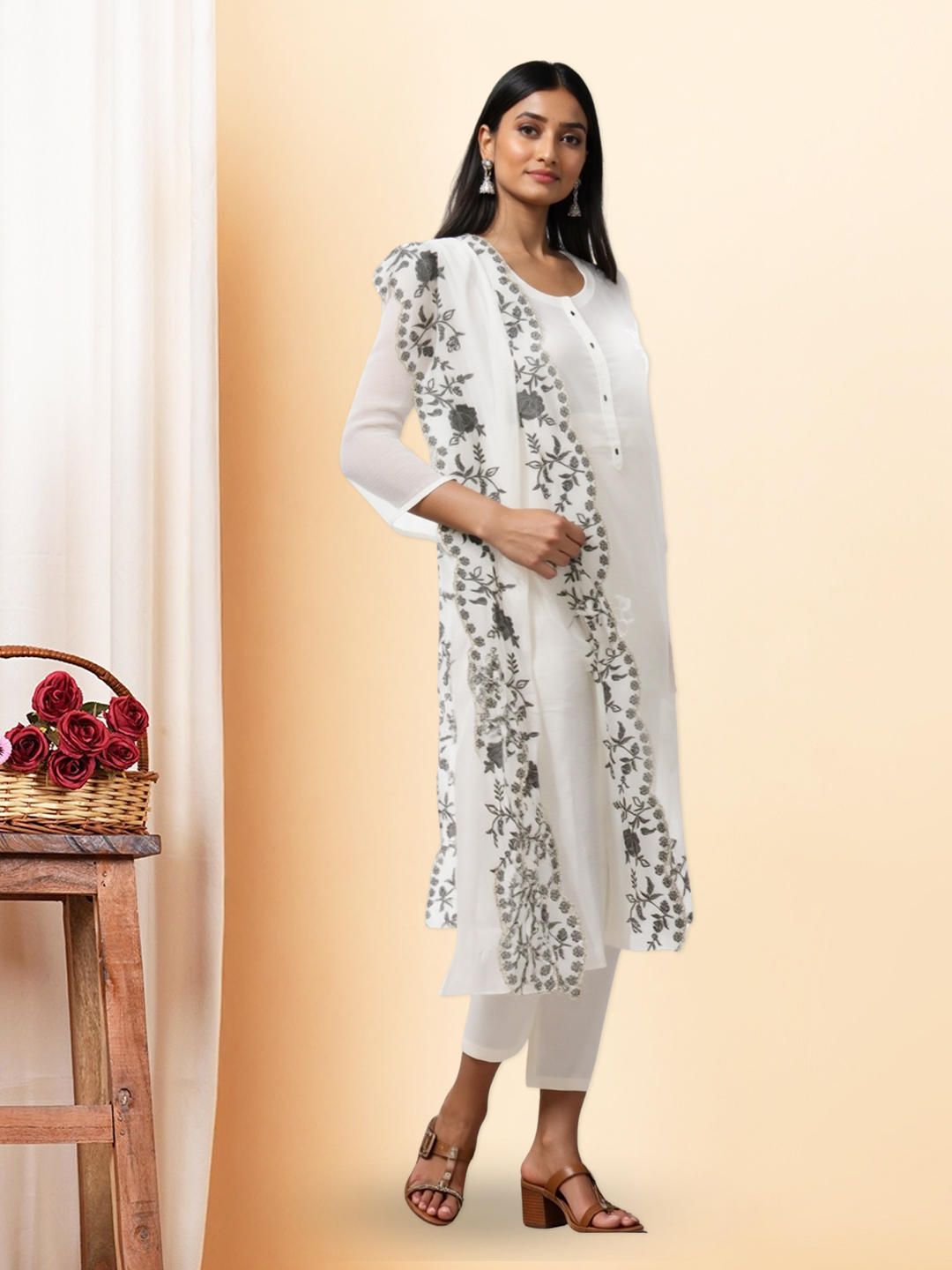 Picture of Floral Embroidered Kurta with Pant & Gorgeous Dupatta Set